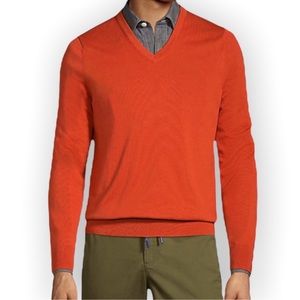 Lands' End Men's Orange Classic 100% Supima Cotton V-Neck Sweater Size M (38-40)
